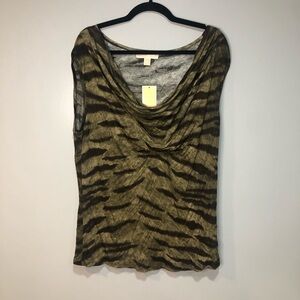 Michael Kors Sleeveless Womens Draped Safari Green Black Top NWT NEW